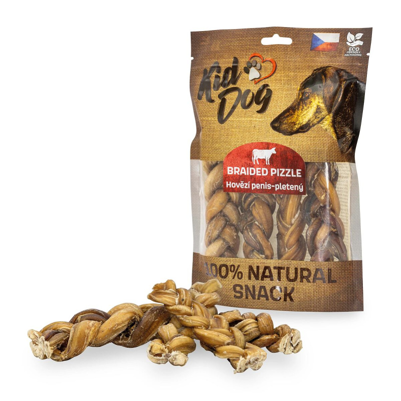 KIDDOG 100 % Natural Snack, hovězí penis pletený 12 cm 200g