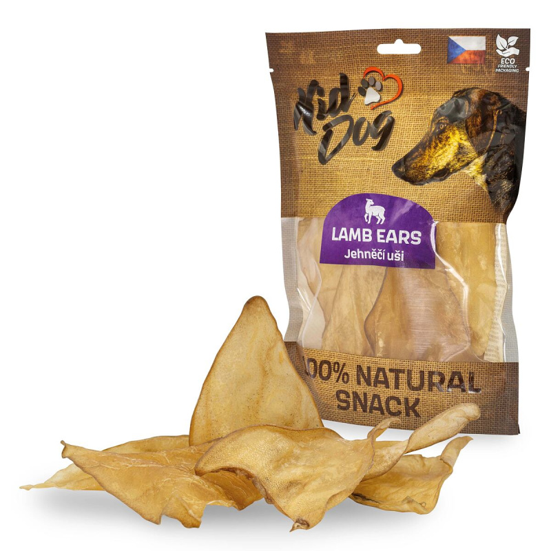KIDDOG 100% Natural Snack, jehněčí ucho - malé 5 - 6 ks 50g