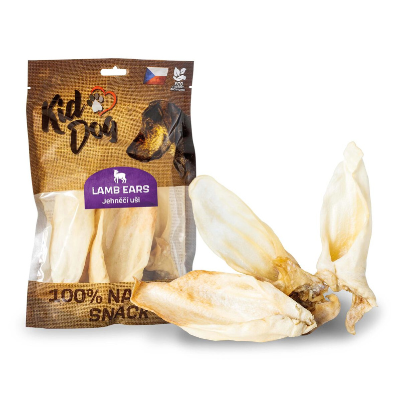 KIDDOG 100% Natural Snack, jehněčí ucho celé se záuškem  12-14cm/4ks