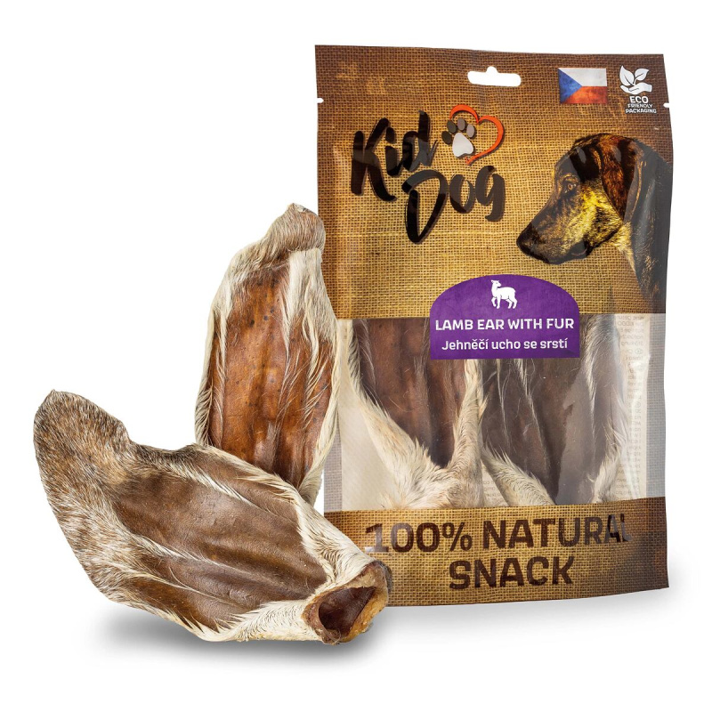 KIDDOG 100% Natural Snack, jehněčí ucho se srstí  12-16cm/2ks