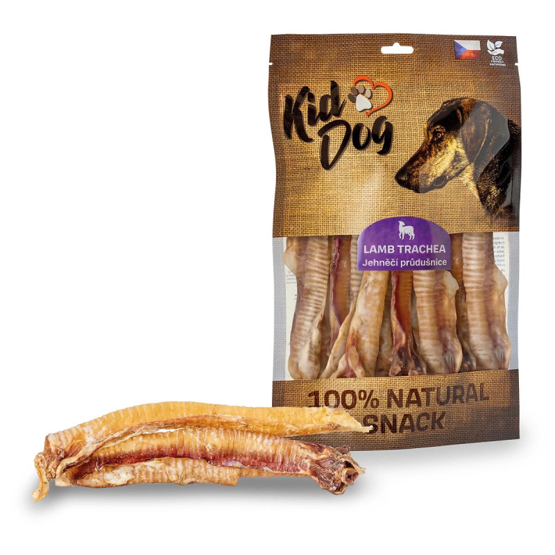 KIDDOG 100 % Natural Snack jehněčí průdušnice (hrtan) 250g/10-11ks