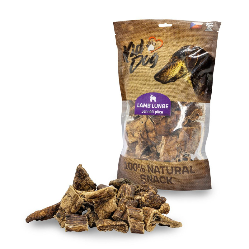 KIDDOG 100% Natural Snack, jehněčí plíce 2-4 cm 300g