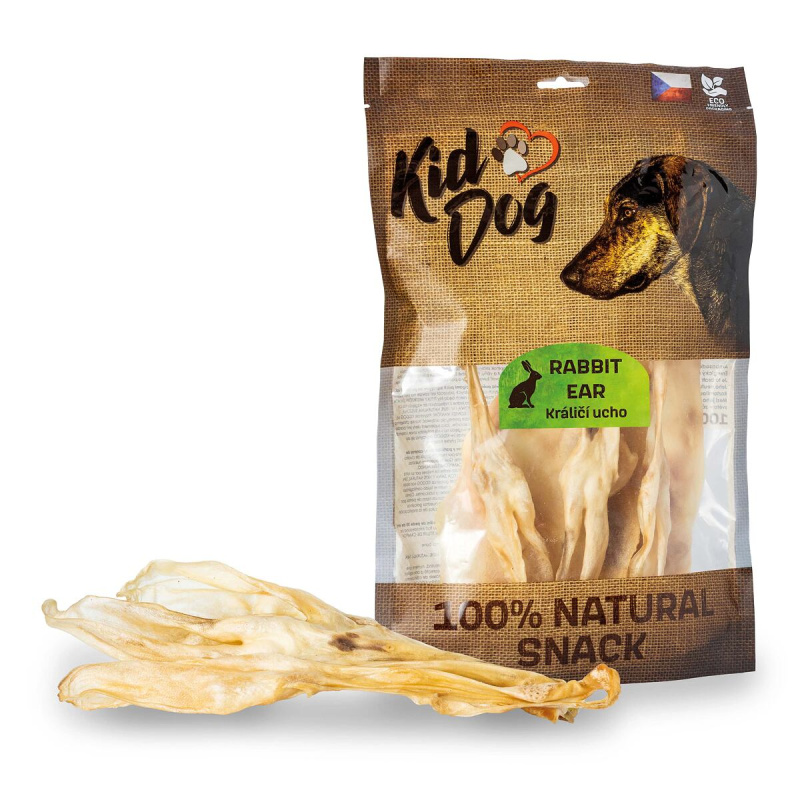 KIDDOG 100% Natural Snack, králičí uši bez srsti 200g (22ks)
