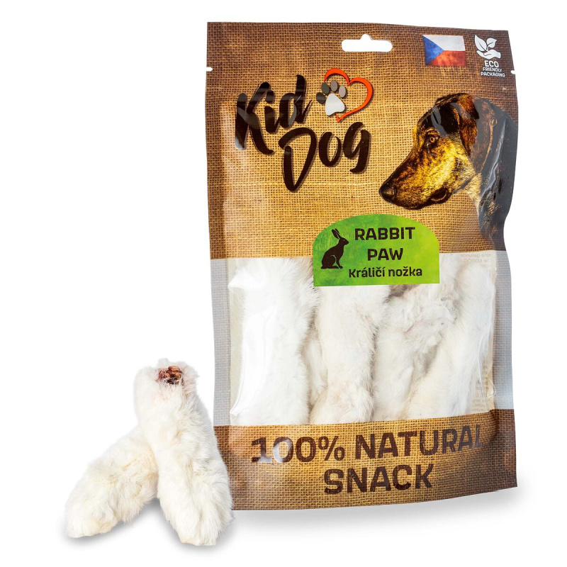 KIDDOG 100% Natural Snack, králičí nožky se srstí 12 cm, 10 ks / bal.