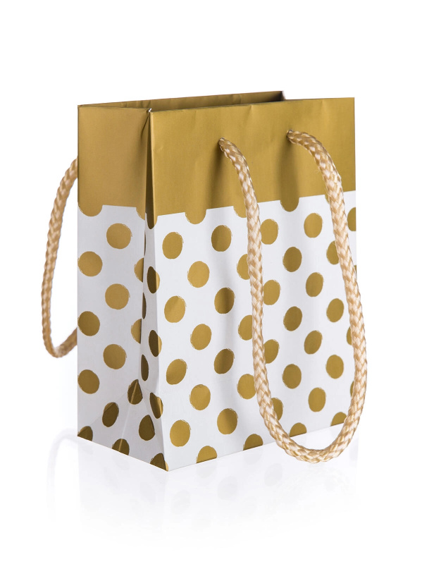 HOME DECOR Taška dárková TEČKY ZLATÉ vel. S, 11 x 14 x 6 cm