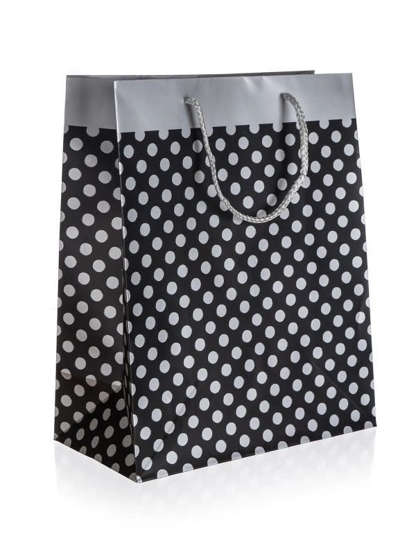 HOME DECOR Taška dárková TEČKY STŘÍBRNÉ vel. XXL, 33 x 45 x 10 cm