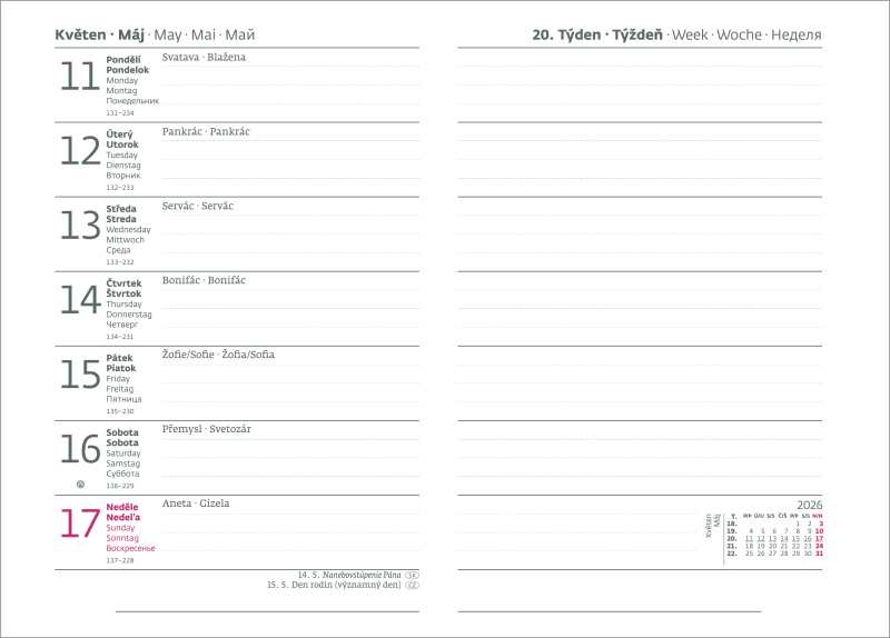 Týdenní diář A6 VERDE hořčice 2026