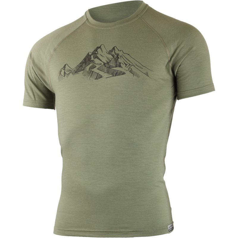 LASTING pánské merino triko s tiskem HILL zelené Velikost: XXL