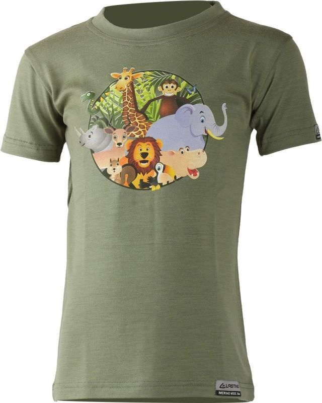Dětské merino triko LASTING Anim khaki Velikost: 140