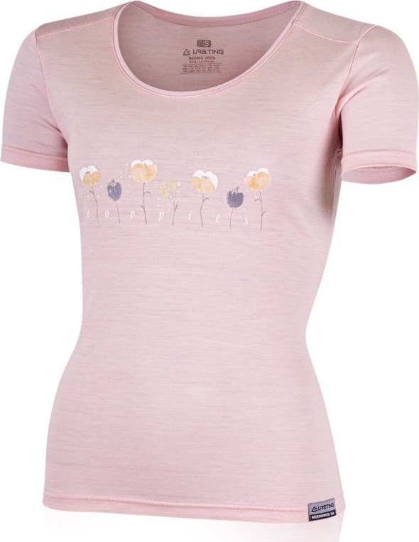 Dámské merino triko LASTING Poppy růžové Velikost: XL