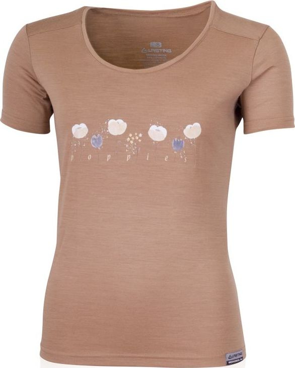 Dámské merino triko LASTING Poppy hnědé Velikost: M
