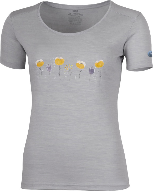 Dámské merino triko LASTING Poppy šedé Velikost: S