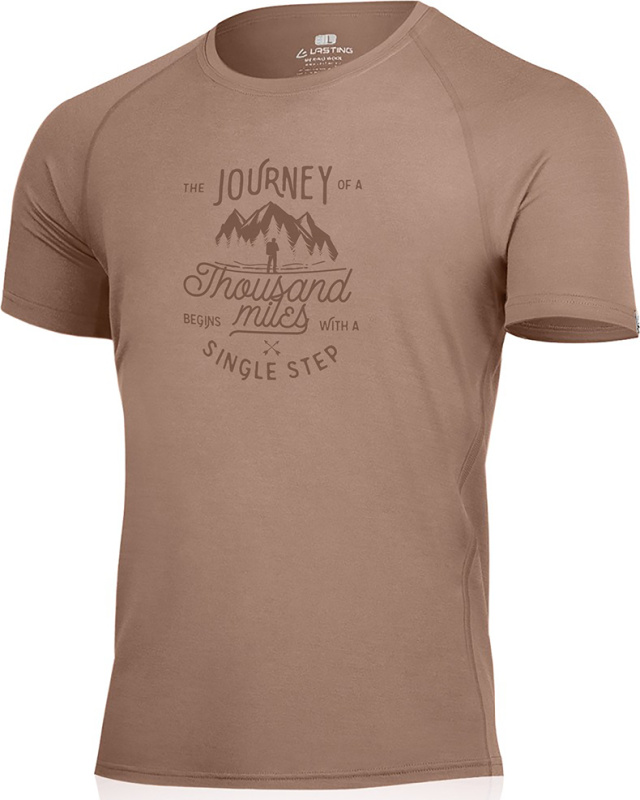 Pánské merino triko LASTING Journey hnědé Velikost: S
