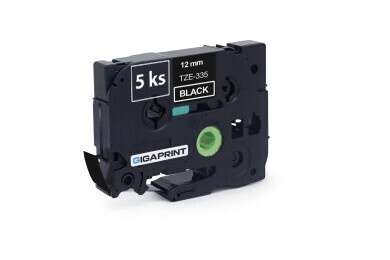 Kompatibilní 5 ks pásek pro BROTHER TZe-335 12mm bílý tisk/černý podklad, laminovaná sada Gigaprint – Cetria s.r.o.
