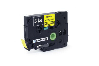 Kompatibilní 5 ks pásek pro BROTHER TZe-631 12mm černý tisk/žlutý podklad, laminovaná sada Gigaprint – Cetria s.r.o.