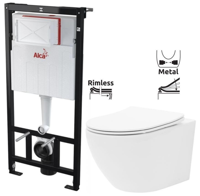 Předstěnový instalační systém bez tlačítka + WC REA Carlo Flat Mini Rimless + SEDÁTKO AM101/1120 X CF1