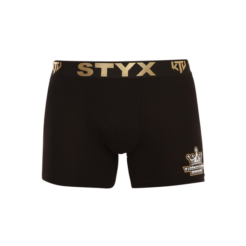 Pánské boxerky Styx / KTV long sportovní guma černé - zlatá guma (UTZ960) XL, trenky / trenýrky