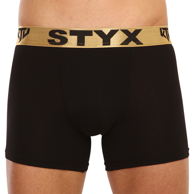 Pánské boxerky Styx / KTV long sportovní guma černé - zlatá guma (UTZ960) M, trenky / trenýrky