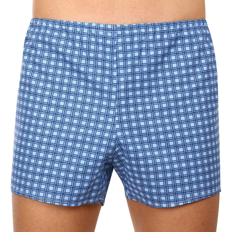 Klasické pánské trenky Foltýn modré kostky nadrozměr (KN78) 4XL, trenýrky