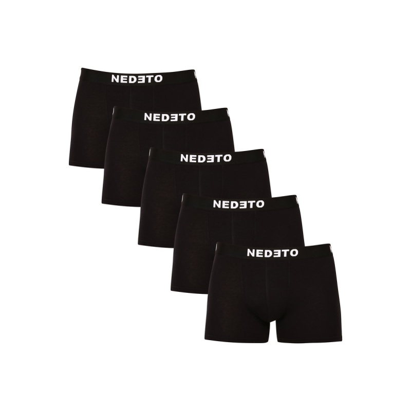 5PACK pánské boxerky Nedeto černé (5NDTB001-brand) XL, trenky / trenýrky