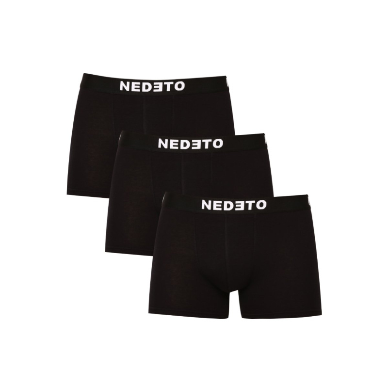 3PACK pánské boxerky Nedeto černé (3NDTB001-brand) 4XL, trenky / trenýrky