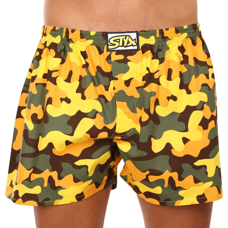 Pánské trenky Styx art klasická guma nadrozměr maskáč žlutý (E1559) 3XL, trenýrky