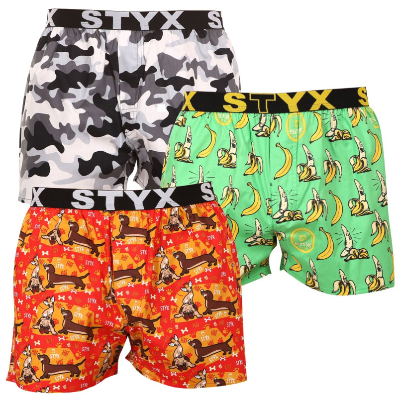 3PACK pánské trenky Styx art sportovní guma vícebarevné (3B13497) M, trenýrky