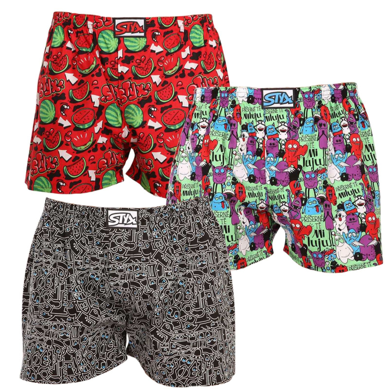 3PACK pánské trenky Styx art klasická guma vícebarevné (3A12569) M, trenýrky
