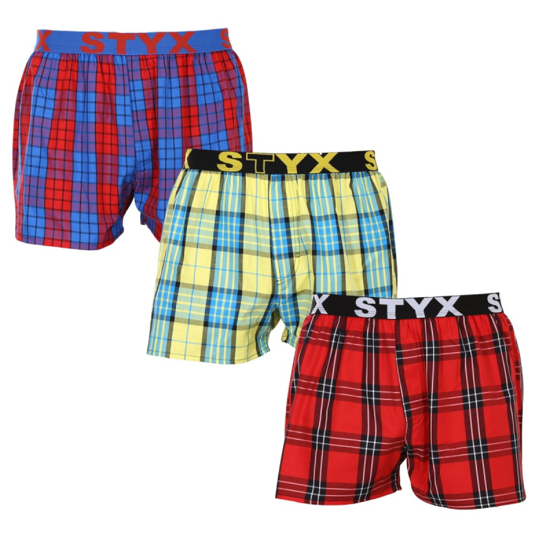 3PACK pánské trenky Styx sportovní guma vícebarevné (3B10123) L, trenýrky