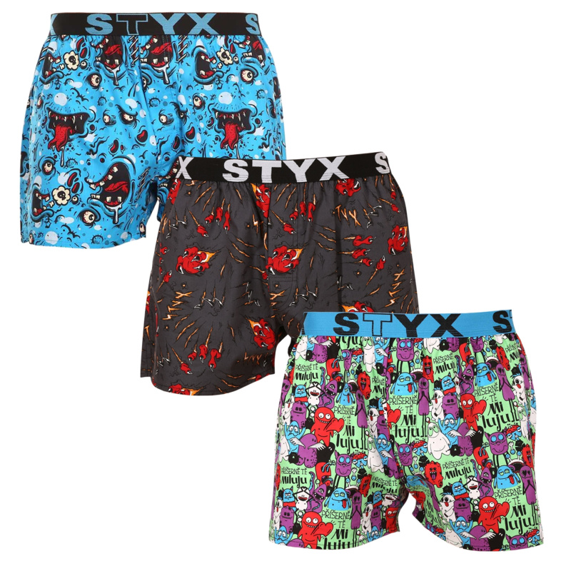 3PACK pánské trenky Styx art sportovní guma vícebarevné (3B14125) M, trenýrky