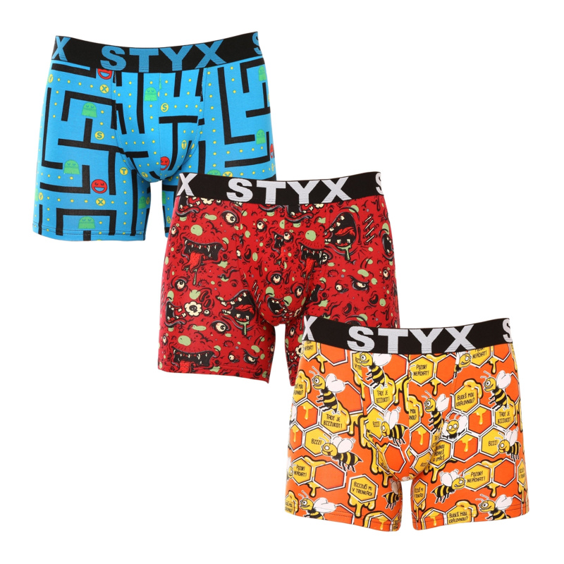 3PACK pánské boxerky Styx long art sportovní guma vícebarevné (3U12914) XL, trenky / trenýrky