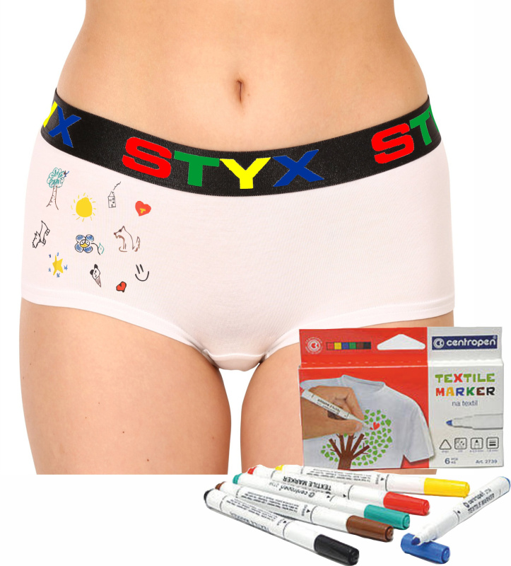 Dámské kalhotky Styx s nohavičkou bílé + fixy na textil (INF1061) L
