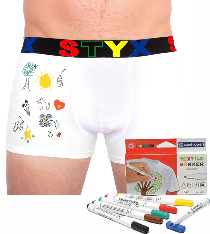 Pánské boxerky Styx sportovní guma bílé + fixy na textil (GF1061) XL, trenky / trenýrky