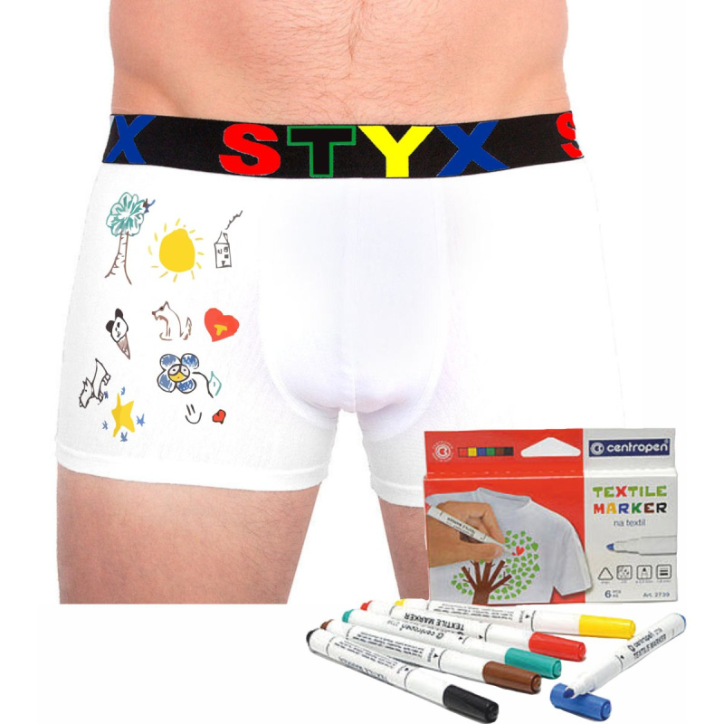 Pánské boxerky Styx sportovní guma bílé + fixy na textil (GF1061) XXL, trenky / trenýrky