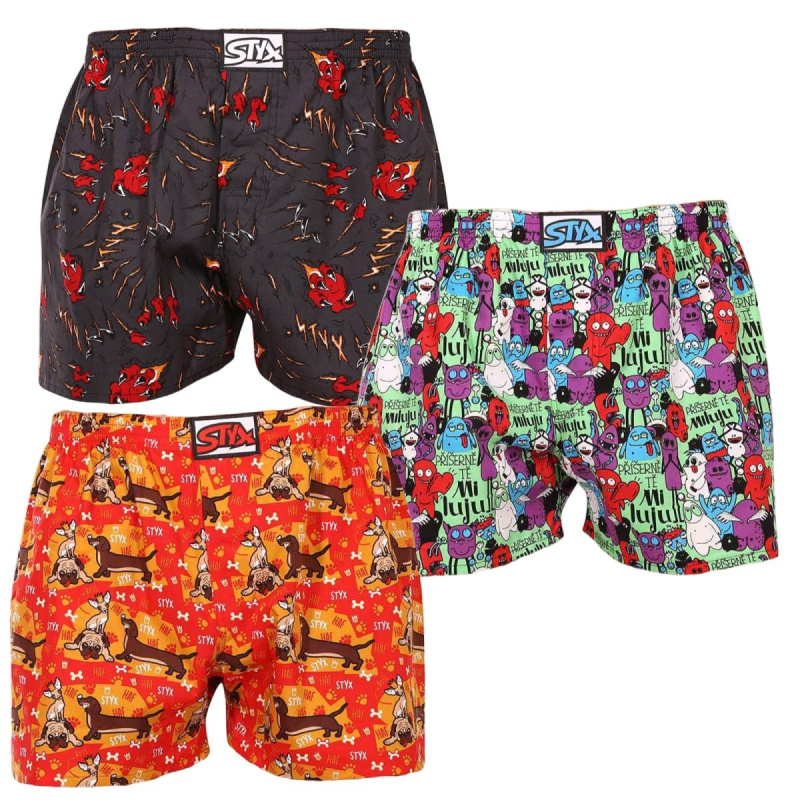 3PACK pánské trenky Styx art klasická guma vícebarevné (3A15245) M, trenýrky