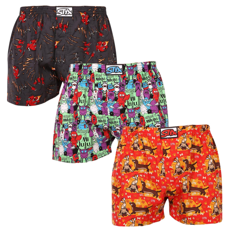 3PACK pánské trenky Styx art klasická guma vícebarevné (3A15245) M, trenýrky