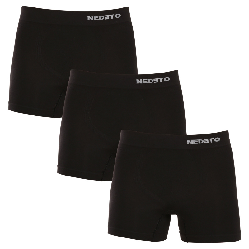 3PACK pánské boxerky Nedeto bezešvé bambusové černé (3NDTB001S) XL, trenky / trenýrky