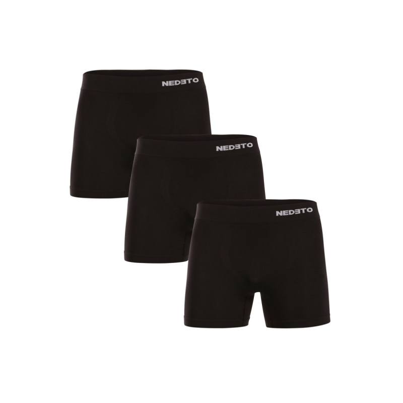 3PACK pánské boxerky Nedeto bezešvé bambusové černé (3NDTB001S) L, trenky / trenýrky