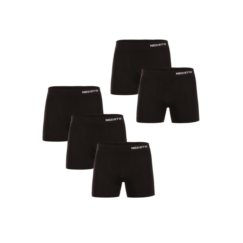 5PACK pánské boxerky Nedeto bezešvé bambusové černé (5NDTB001S) L, trenky / trenýrky
