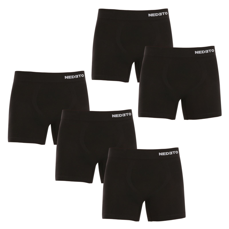 5PACK pánské boxerky Nedeto bezešvé bambusové černé (5NDTB001S) L, trenky / trenýrky