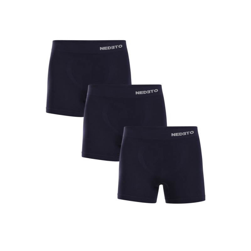 3PACK pánské boxerky Nedeto bezešvé bambusové modré (3NDTB002S) L, trenky / trenýrky