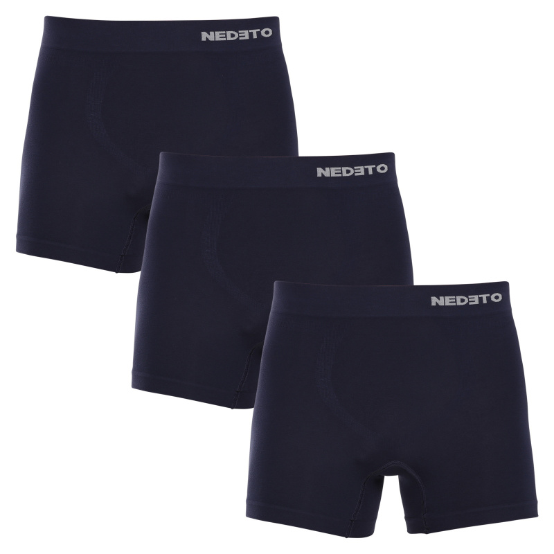 3PACK pánské boxerky Nedeto bezešvé bambusové modré (3NDTB002S) L, trenky / trenýrky