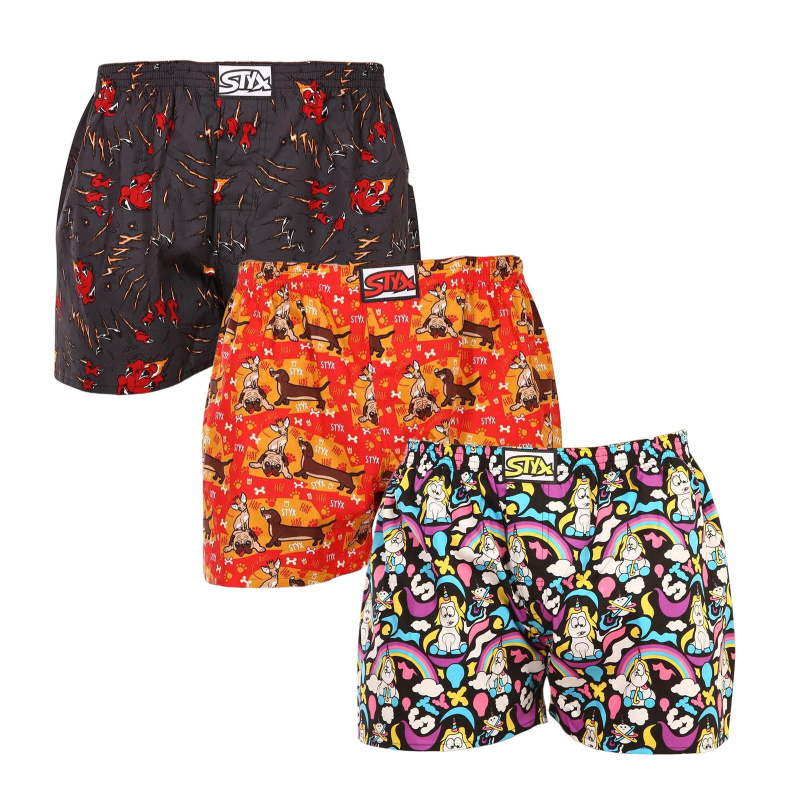 3PACK pánské trenky Styx art klasická guma vícebarevné (3A11824) XXL, trenýrky