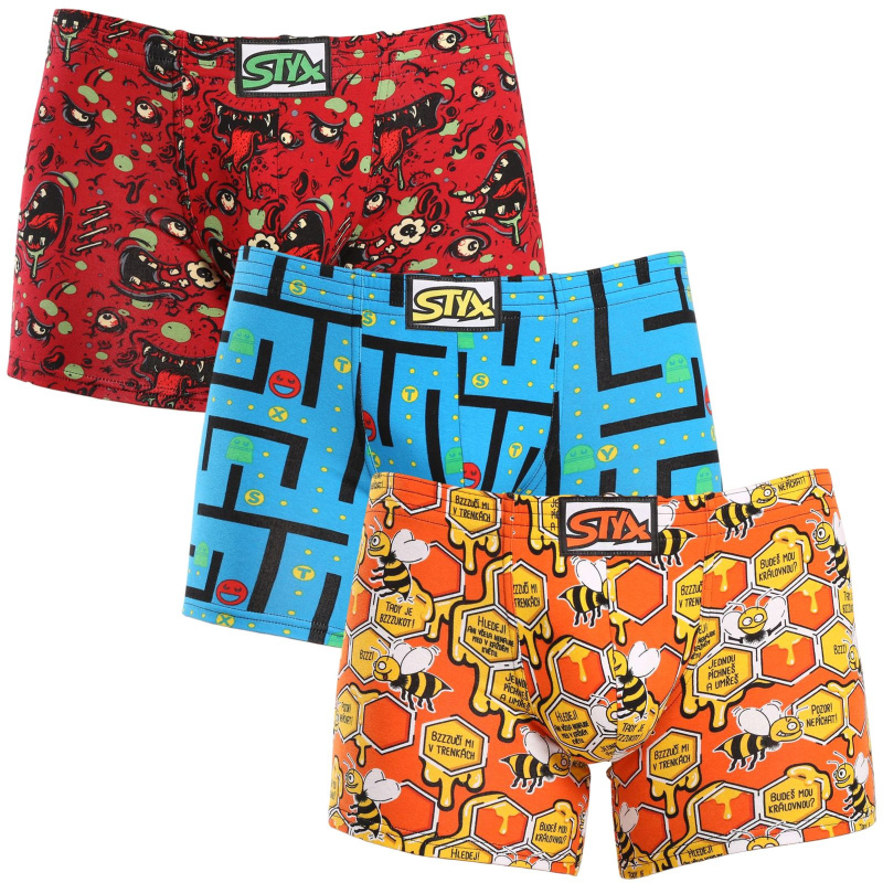 3PACK pánské boxerky Styx long art klasická guma vícebarevné (3F12914) M, trenky / trenýrky