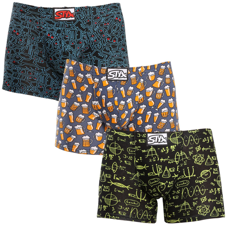 3PACK pánské boxerky Styx long art klasická guma vícebarevné (3F12672) M, trenky / trenýrky