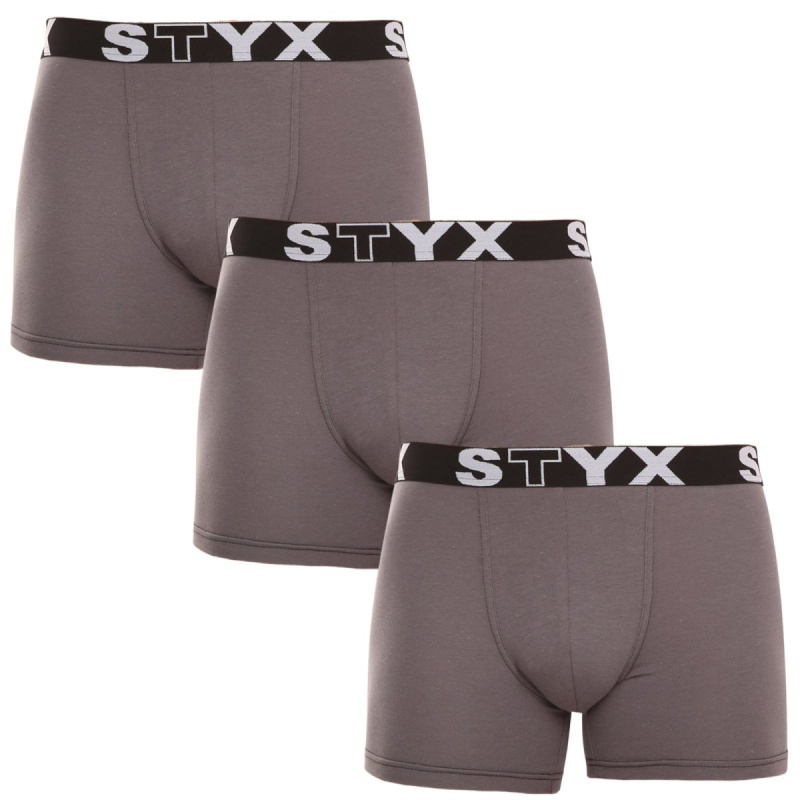 3PACK pánské boxerky Styx long sportovní guma tmavě šedé (3U1063) M, trenky / trenýrky