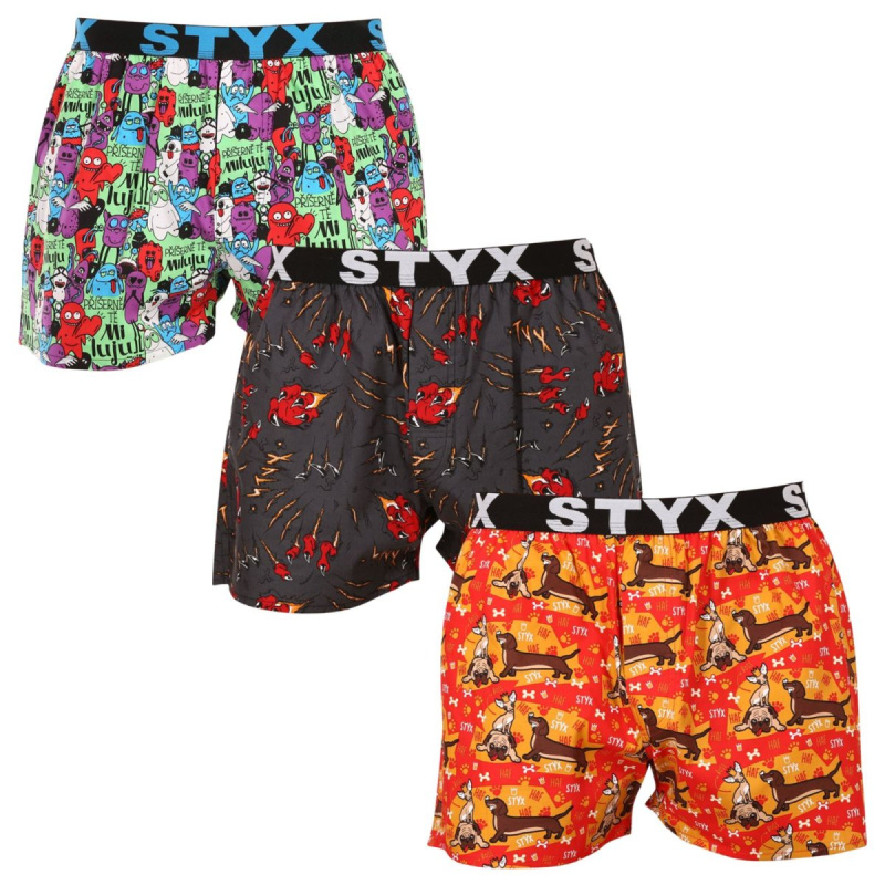 3PACK pánské trenky Styx art sportovní guma vícebarevné (3B15245) L, trenýrky