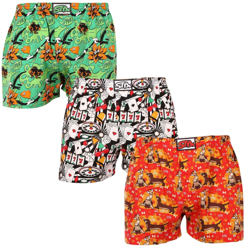 3PACK pánské trenky Styx art klasická guma vícebarevné (3A15347) M, trenýrky