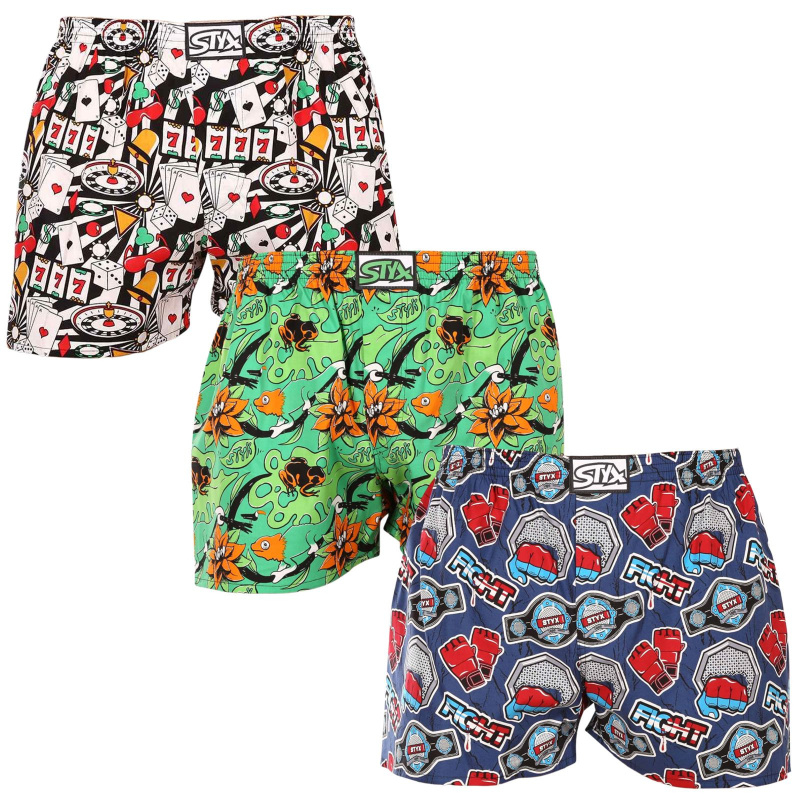 3PACK pánské trenky Styx art klasická guma vícebarevné (3A15367) M, trenýrky