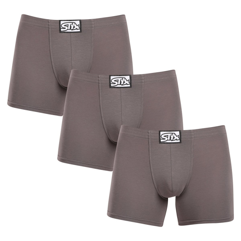 3PACK pánské boxerky Styx long klasická guma tmavě šedé (3F1063) M, trenky / trenýrky